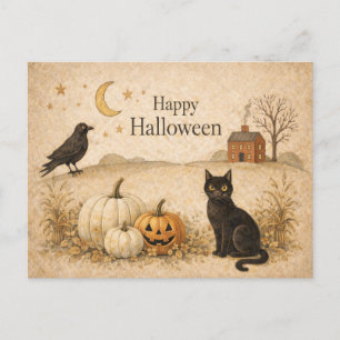 Primitiv svart katt folklig konst Halloween Helg Vykort