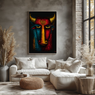 Primitiv tjurtotem abstrakt konst – expressionisti poster