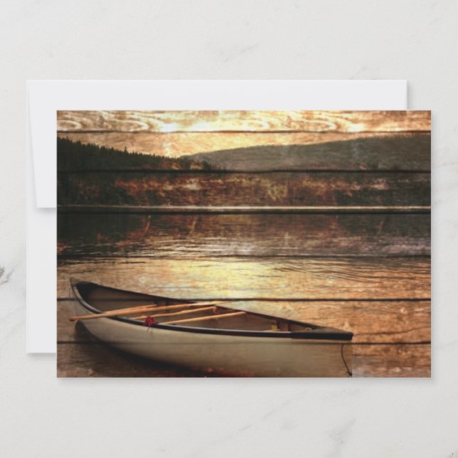 Primitiv trästruktur reflektion Lake House Kanot Inbjudningar (Framsida)