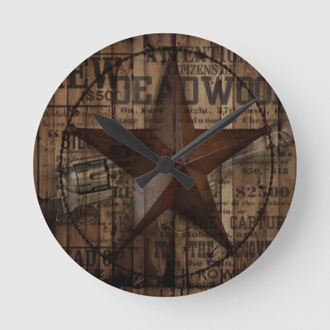 primitiv vild western land Texas Stjärncowboy Rund Klocka (Framsida)
