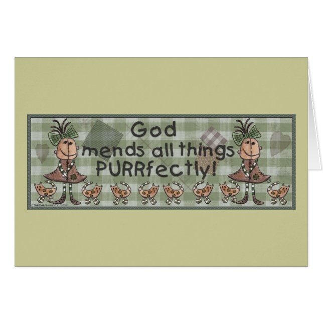 Primitiva flickor och katter hälsningskort (Framsidan Horizontal)