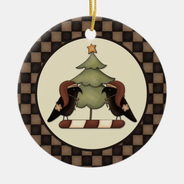 Primitiva Kråkor och Träd från vår kammare till er Julgransprydnad Keramik (Framsidan)