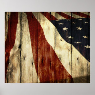 Primitive Americana Barn Wood American Flagga Poster