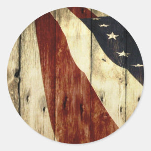 Primitive Americana woodgrain American Flagga Runt Klistermärke