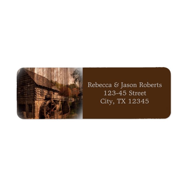 Primitive Barn Wood farmhouse bröllop Returadress Etikett (Framsidan)