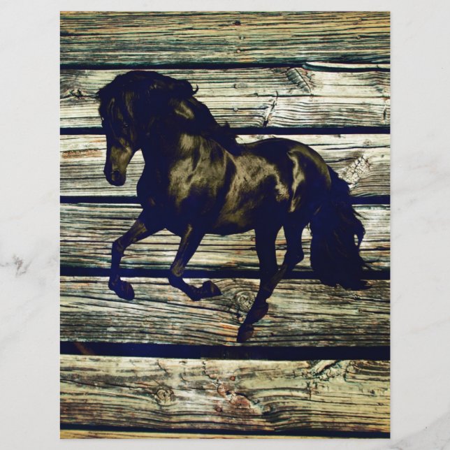 Primitive BarnWood Equestrian Black Stallion Horse (Framsida)