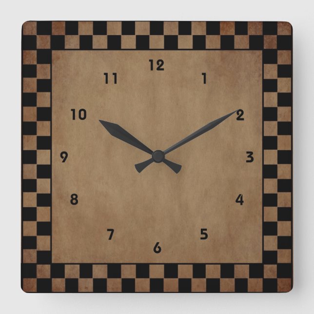 Primitive Check Wall Clock Fyrkantig Klocka (Framsida)