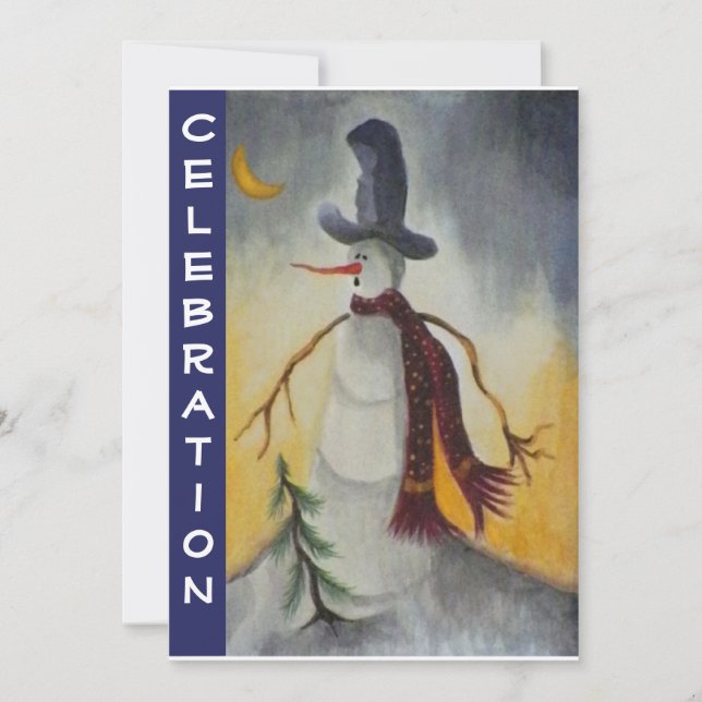 Primitive Folk Art Snögubbe Julfest Inbjudningar (Framsida)