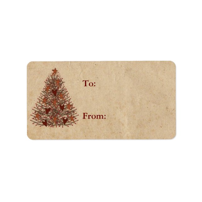 Primitive Julgran Gift-etikett Adressetikett (Framsidan)