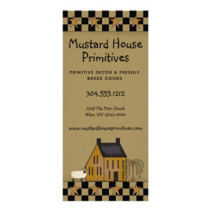 Primitive Land Mustard Saltbox House & Stars R Reklamkort