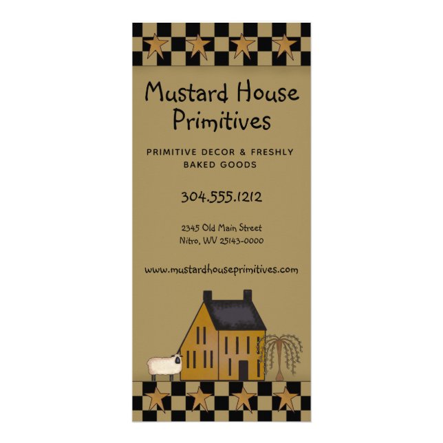 Primitive Land Mustard Saltbox House & Stars R Reklamkort (Framsidan)