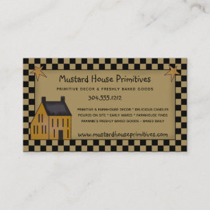 Primitive Land Mustard Saltbox House & Stars Visitkort