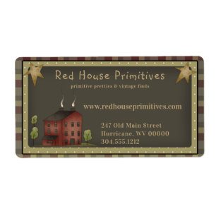 Primitive Land Red Saltbox House /Stars Fraktsedel