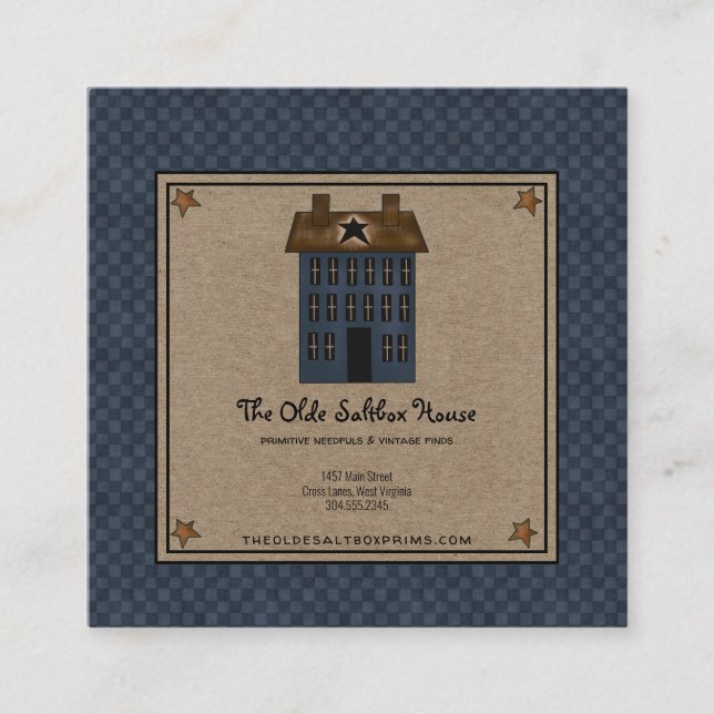 Primitive Land Saltbox House Rusty Stars Kraft Fyrkantigt Visitkort (Framsida)