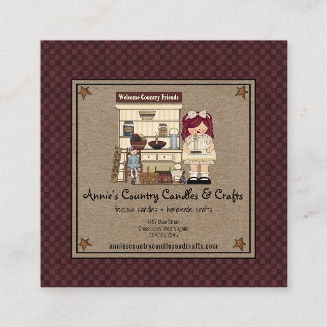 Primitive Rag Doll Rusty Stars Rustic Candle Kraft Fyrkantigt Visitkort (Framsida)