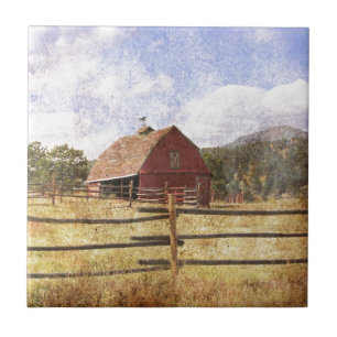 Primitive Red Barn Western Land Kakelplatta