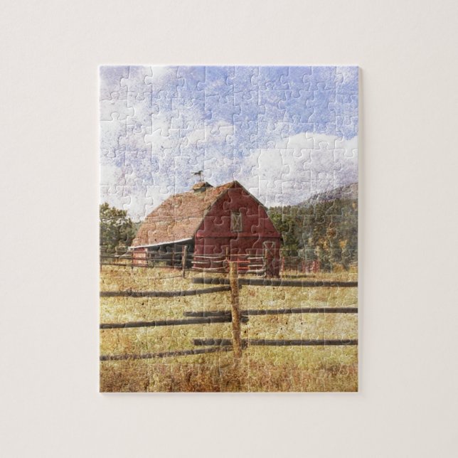 Primitive Red Barn Western Land Pussel (Vertikal)