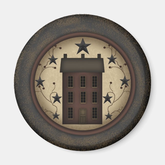 Primitive Red Saltbox House Magnet (Framsidan)