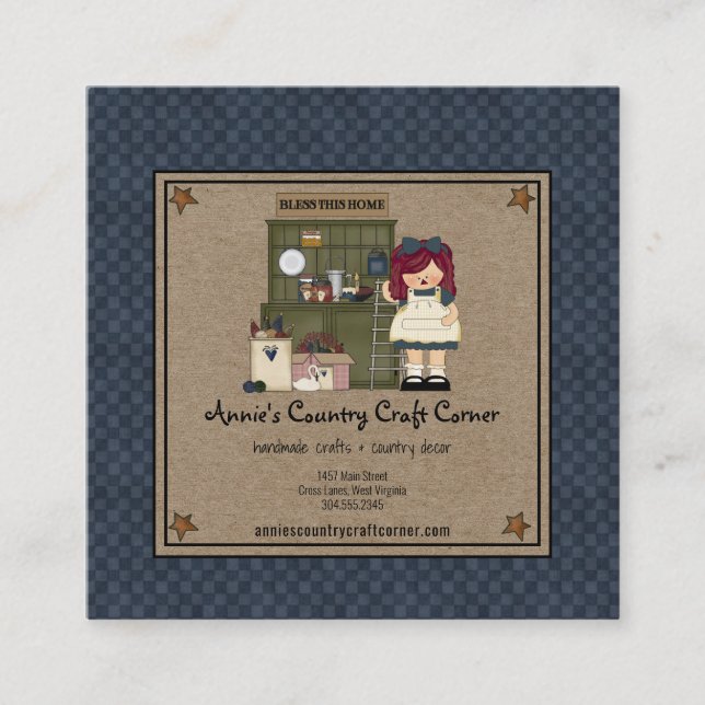 Primitive Rusty Stars Land Rag Doll Kraft Fyrkantigt Visitkort (Framsida)