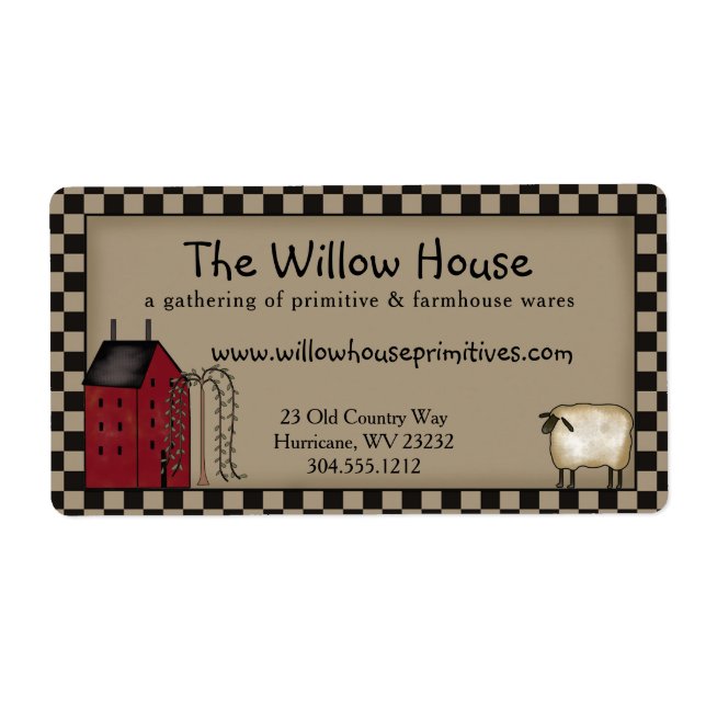 Primitive Saltbox House och Willow Träd Shipping Fraktsedel (Framsidan)