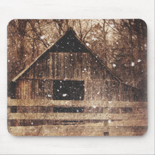 Primitive Winter Land Rural Old Barn Snö Musmatta