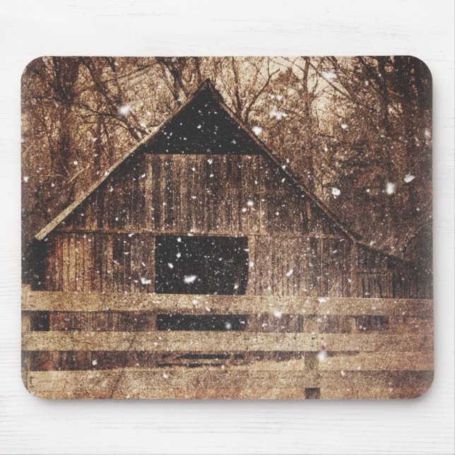 Primitive Winter Land Rural Old Barn Snö Musmatta (Framsidan)