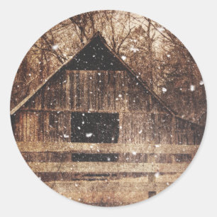 Primitive Winter Land Rural Old Barn Snö Runt Klistermärke