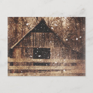 Primitive Winter Land Rural Old Barn Snö Vykort