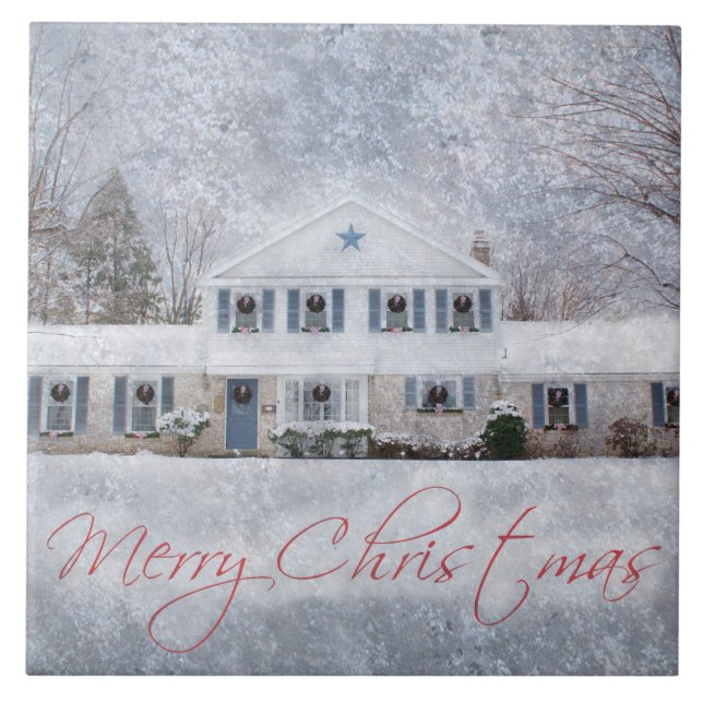 Primitive Winter Snö Land Rustic Open House Kakelplatta (Framsidan)