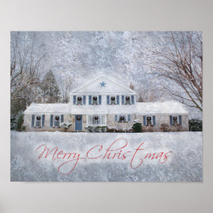 Primitive Winter Snö Land Rustic Open House Poster