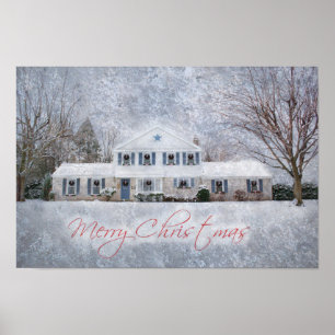 Primitive Winter Snö Land Rustic Open House Poster