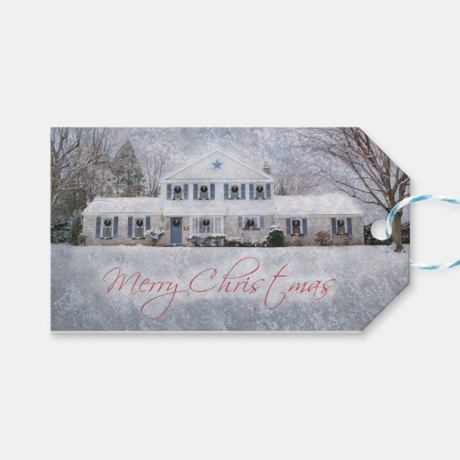 Primitive Winter Snö Land Rustic Open House Presentetikett (Framsidan (Horisontell))