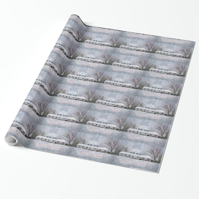 Primitive Winter Snö Land Rustic Open House Presentpapper (Utrullad)