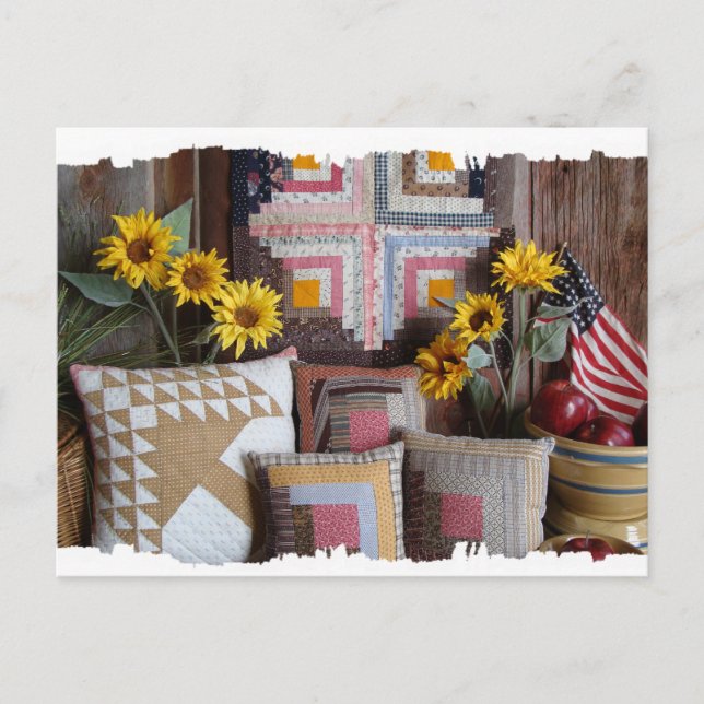 Primitivt amerikanskt antique Quilt-vykort Vykort (Framsida)