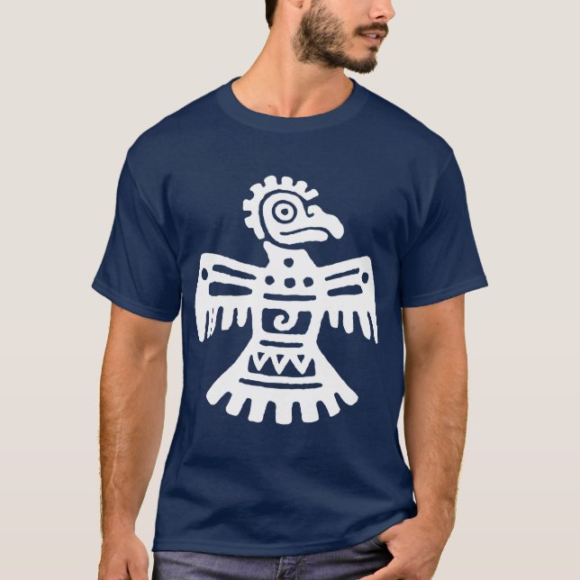 Primitivt Aztec Southwestern fågelsymbol för vit T Shirt (Framsida)