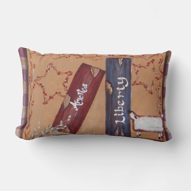 Primitivt patriotiskt 4th Juli bokar fårstjärnor Lumbarkudde (Framsida)