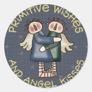 Primive Land Round Angel Stickers Runt Klistermärke