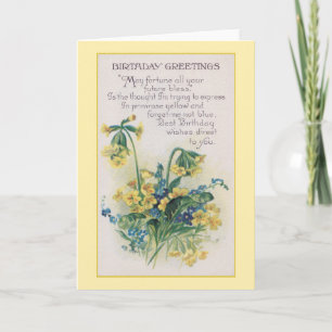 Primrose and Glöm Me- Not Vintage Birthday Kort