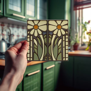 Primrose Art Deco Blommigt Wall Decor Art nouveau Kakelplatta