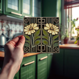 Primrose Art Deco Blommigt Wall Decor Art nouveau Kakelplatta
