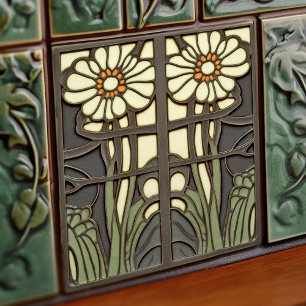 Primrose Art Deco Blommigt Wall Decor Art nouveau Kakelplatta