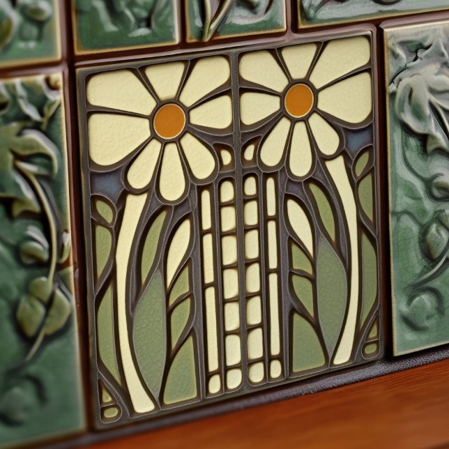 Primrose Art Deco Blommigt Wall Decor Art nouveau Kakelplatta (Skapare uppladdad)