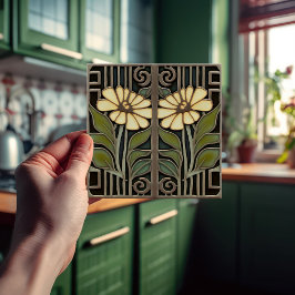 Primrose Art Deco Blommigt Wall Decor Art nouveau Kakelplatta