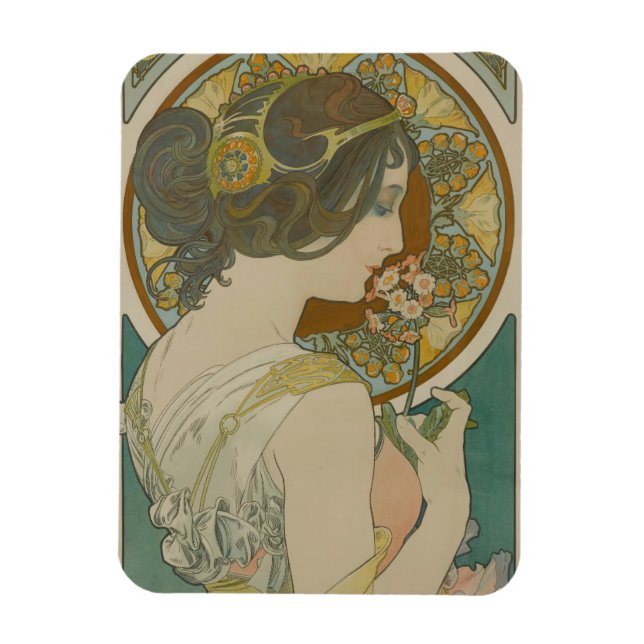Primrose av Alphonse Mucha (1899) Magnet (Vertikal)