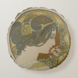 Primrose av Alphonse Mucha (1899) Rund Kudde