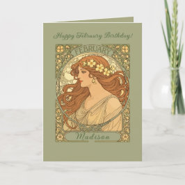 Primrose blommor Art Nouveau stil februari födelse Kort