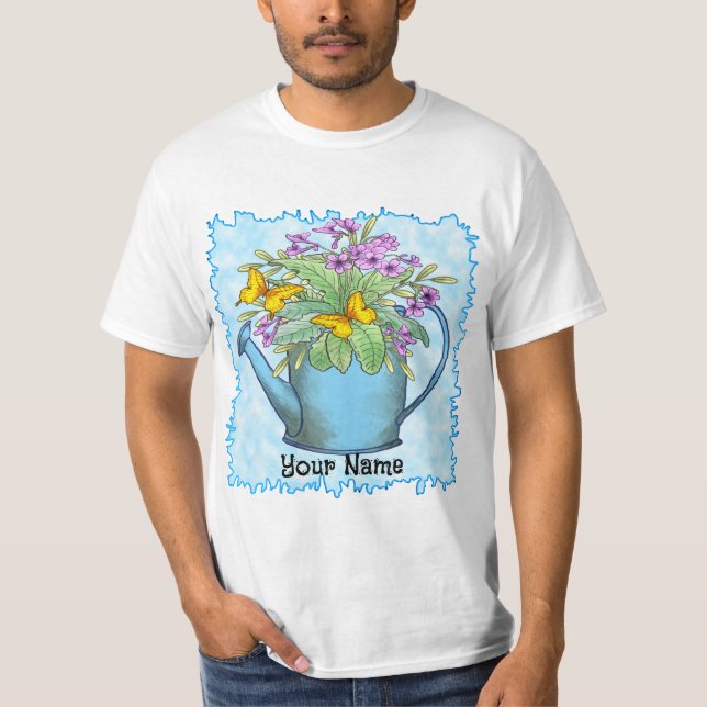 Primrose blommor Watercan T Shirt (Framsida)