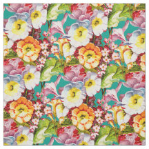 Primrose Bouquet Vintage Girly Teal Blommönster