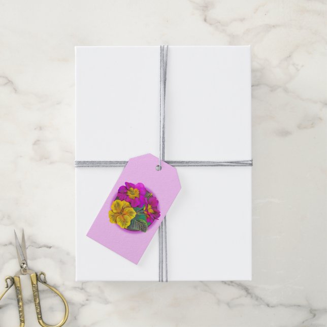 Primrose bra art-målning av rosa gult-märkre presentetikett (Med Snöre)