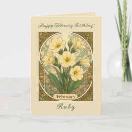 Primrose Februari Födelsedagsblommor Art Nouveau S Kort